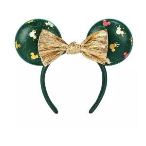 Disney Parks CHRISTMAS Mickey Mouse Icon HOLIDAY LIGHTS Green Gold Ears Headband